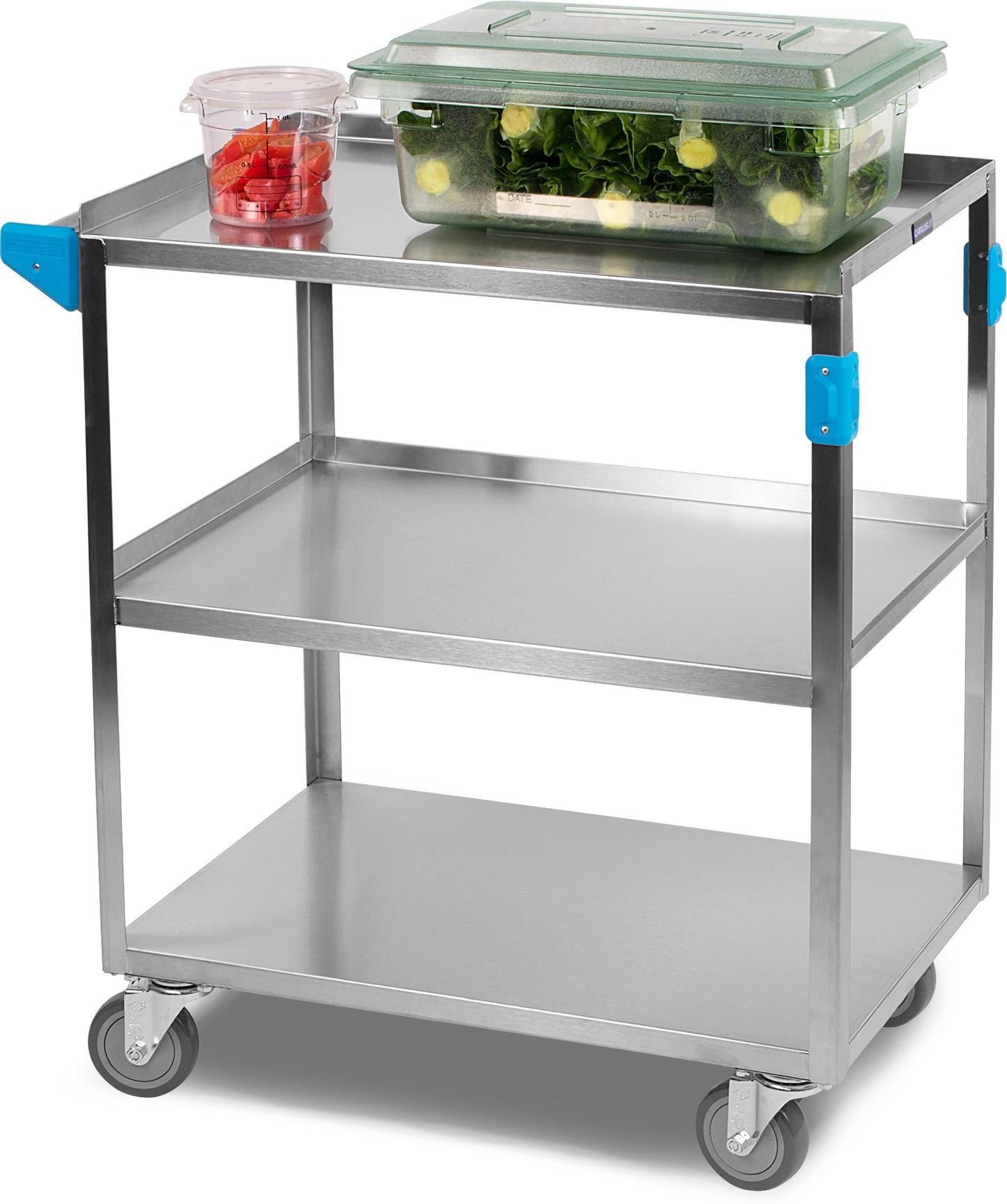 Carlisle FoodService Products Stainless Steel 3 Shelf Utility Cart, 18" x 17", Silver, 300 Pound Capacity