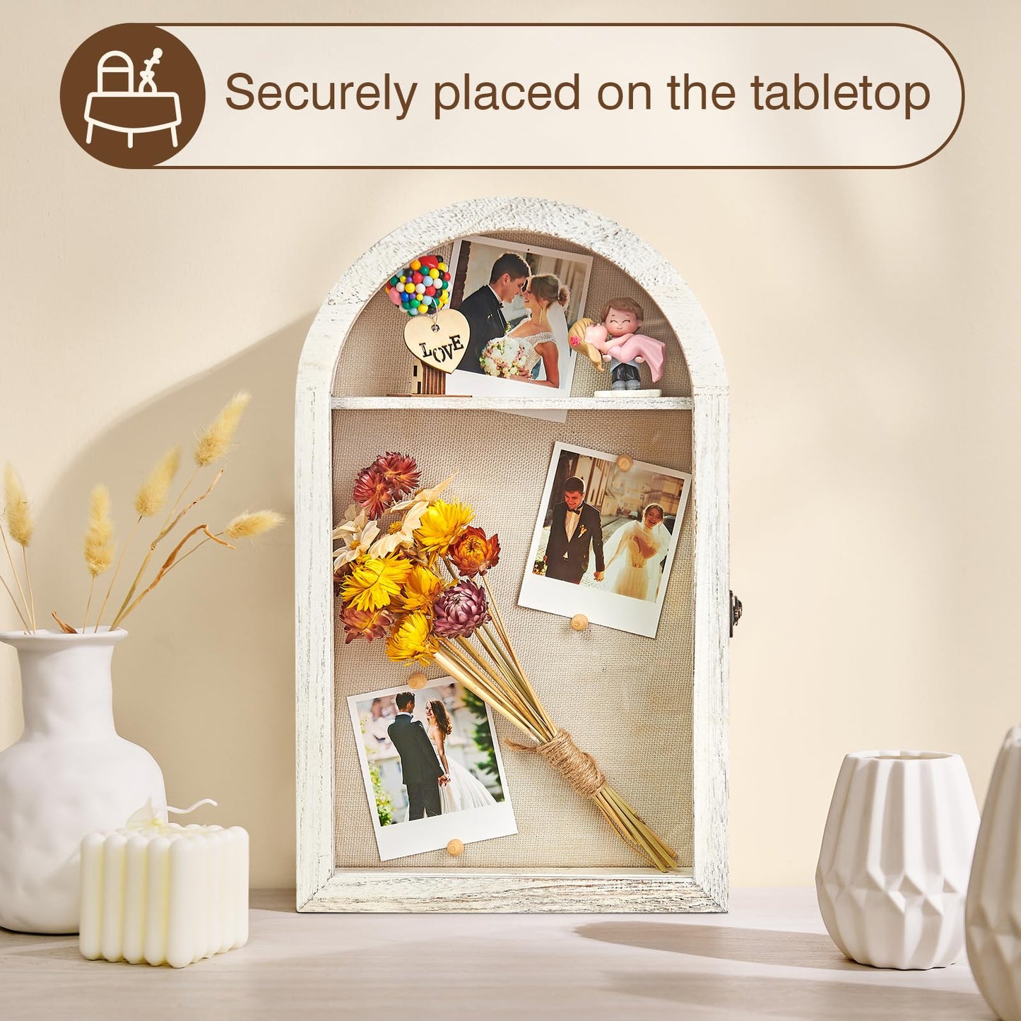 DGWJSU Shadow Box Frame 10x16 Large Shadow Boxes Display Cases with Linen Back and Removable Shelves, Picture Frame Wedding Bouquet Memorabilia Medals Photos Memory Box for Keepsakes (White)