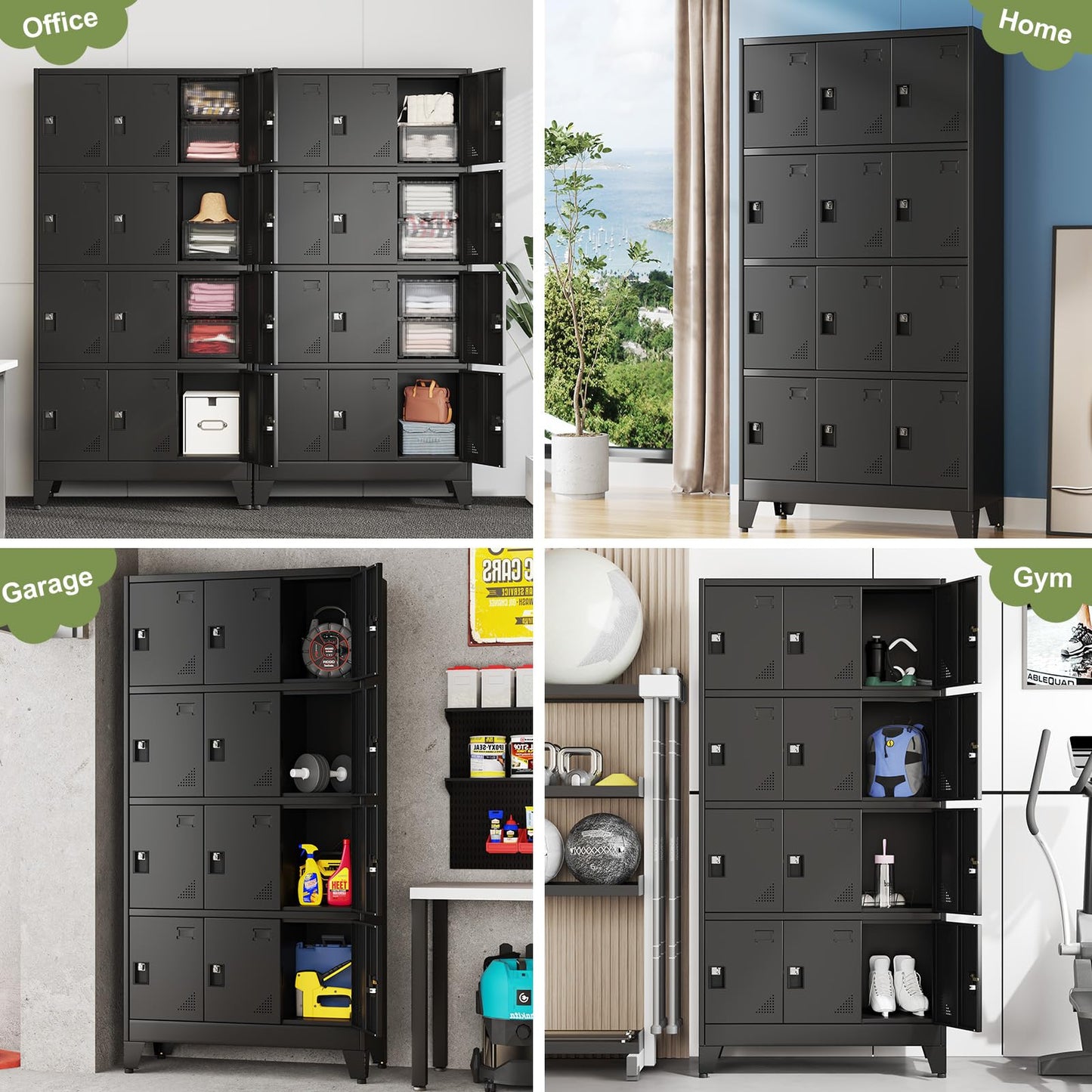 pozdeg Metal Lockers for Employees, 12 Doors Steel Storage Locker with Name Card Holders & Ventilation Holes, Heavy Duty Employee lockers for Office School Gym Garage, Easy Assembly, Black 