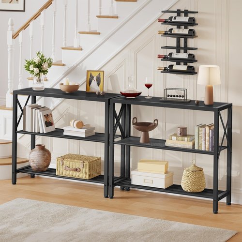 Hoctieon Industrial Console Table, 3-Tier Entryway Table, Metal Frame, Sofa Tables with Shelf, Hallway Desk, Entrance Desk for Entryway, Living Room, Foyer, Hallway, Black