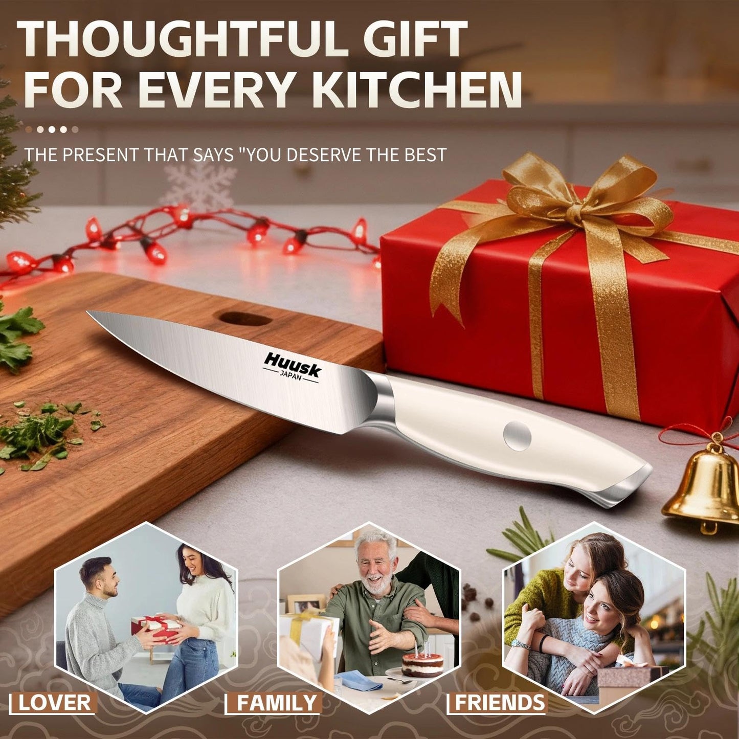 Huusk Paring Knife Ultra Sharp, 3.5" Small Kitchen Knife with Ergonomic Ivory White Handle Fruit Knives for Peeling Coring Cutting Present Gift to Men Women
