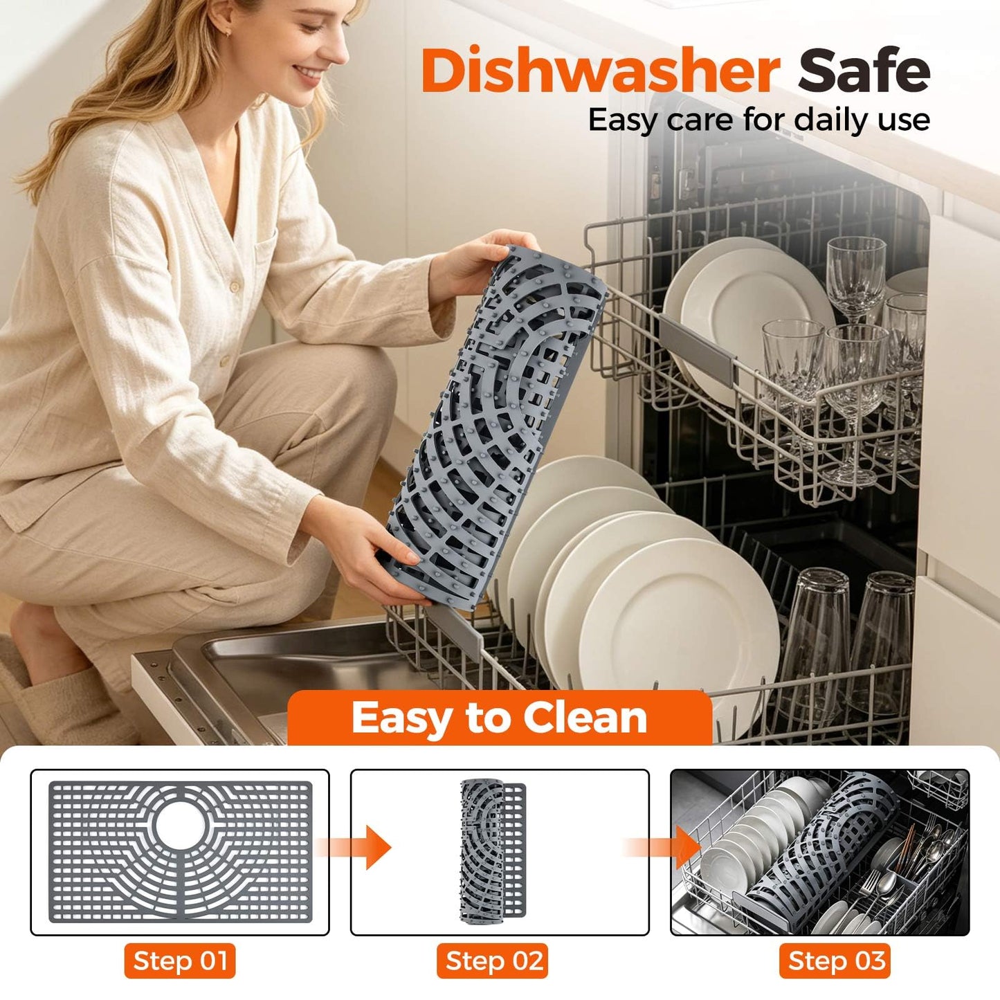 Snuggery Silicone Sink Protector 30"x16" Rear Drain Hole, Heat Resistant Non-slip Dishwasher Suitable, Large Sink Mat for Bottom of Farmhouse Kitchen Stainless Steel Sinks