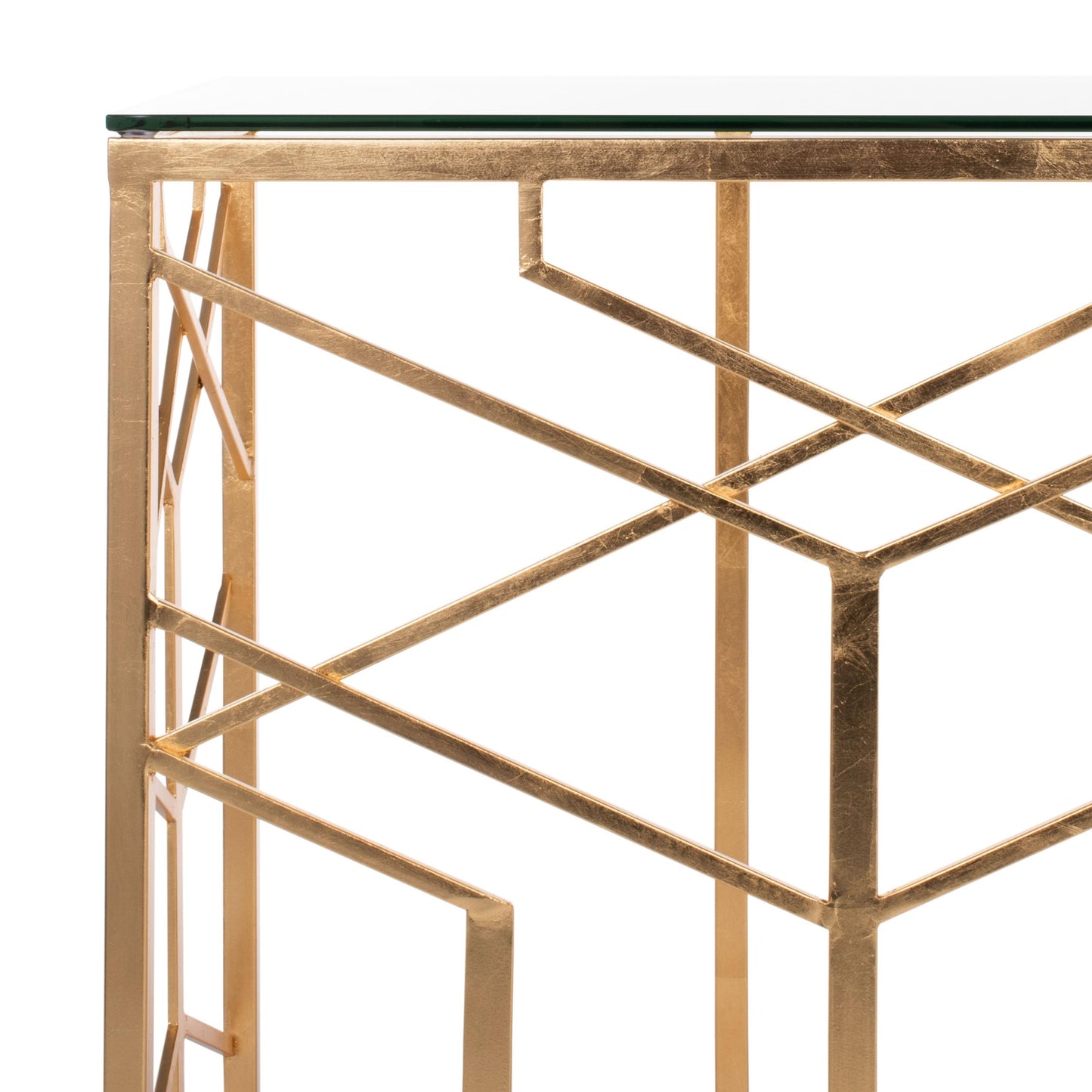 SAFAVIEH Couture Collection Sean Art Deco Geometric Gold Leaf Console Table (Fully Assembled)