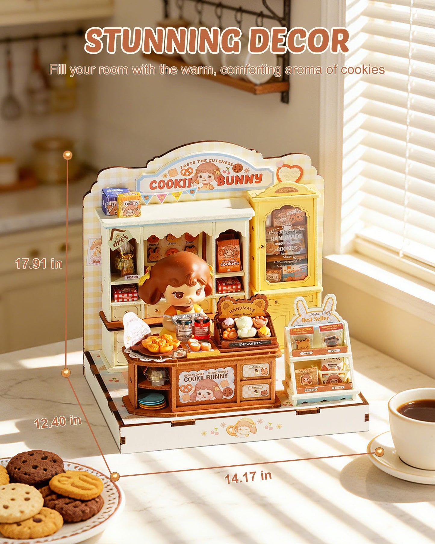 ROBOTIME DIY Miniature House Kit, Dollhouse Building Kit, Mini Wooden Furniture Kit for Adults, Birthday Christmas Craft Hobbies Gift(Cookii Bunny's Cookie Shop)