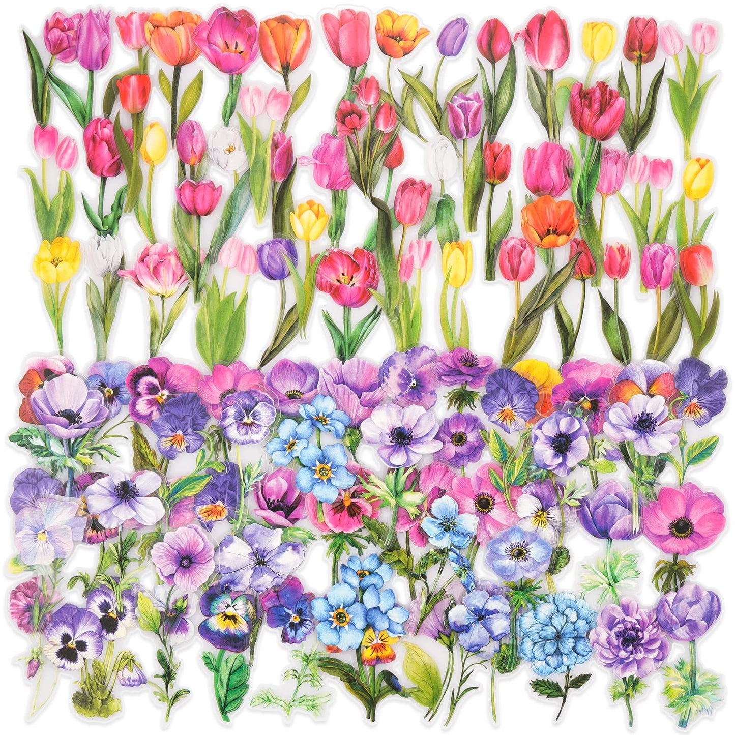 Knaid 600 Pieces Clear Flower Stickers Set, Transparent Floral Botanical Aesthetic Journaling Stickers for Nature Scrapbook Supplies Card Making Junk Journal Bullet Journal Planner