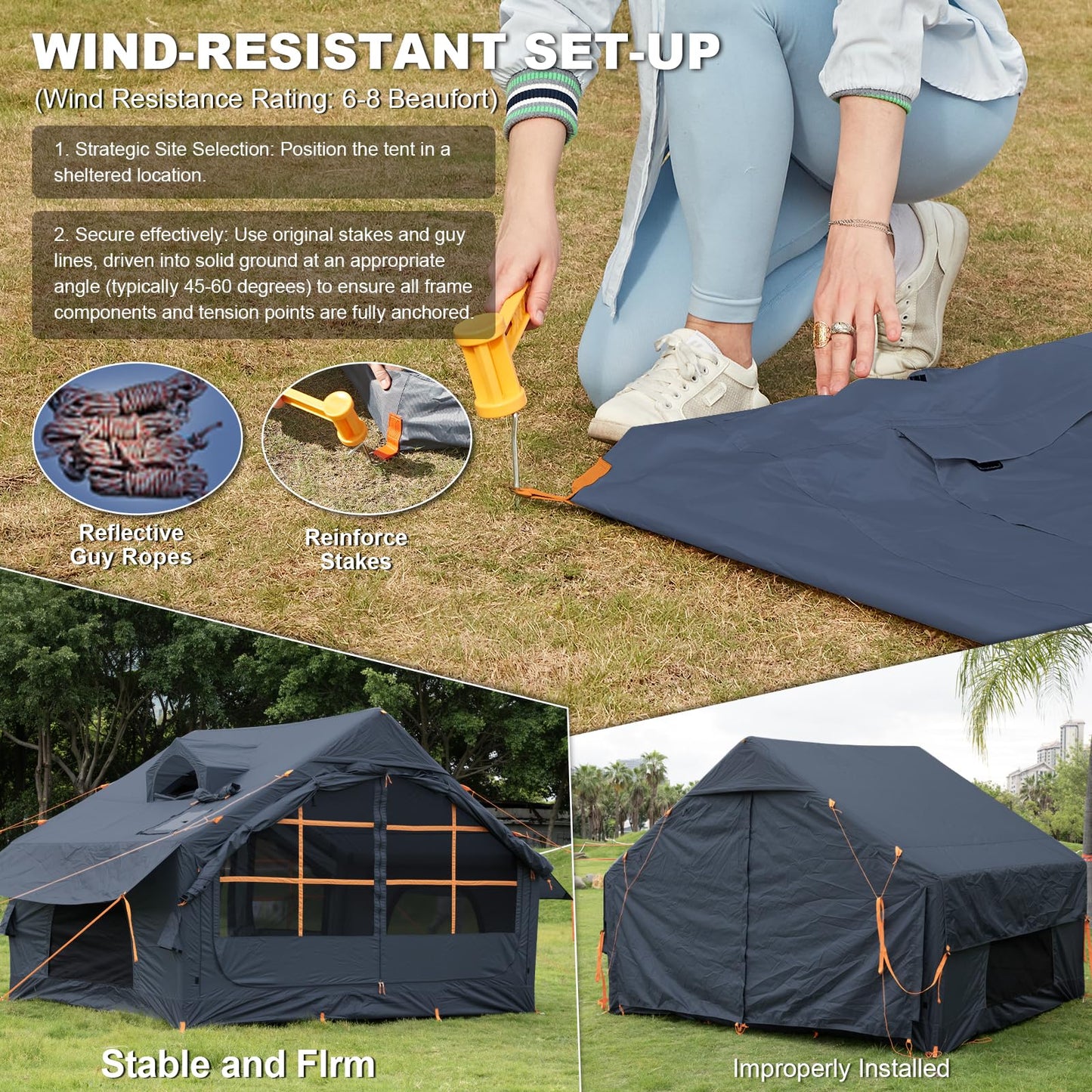 Inflatable Tents for Camping with Stove Jack, Electric Pump Blow Up Tent with Large Removable Tarps,Easy Setup Air Tent House, Waterproof Inflatable Hot Tent for Camping