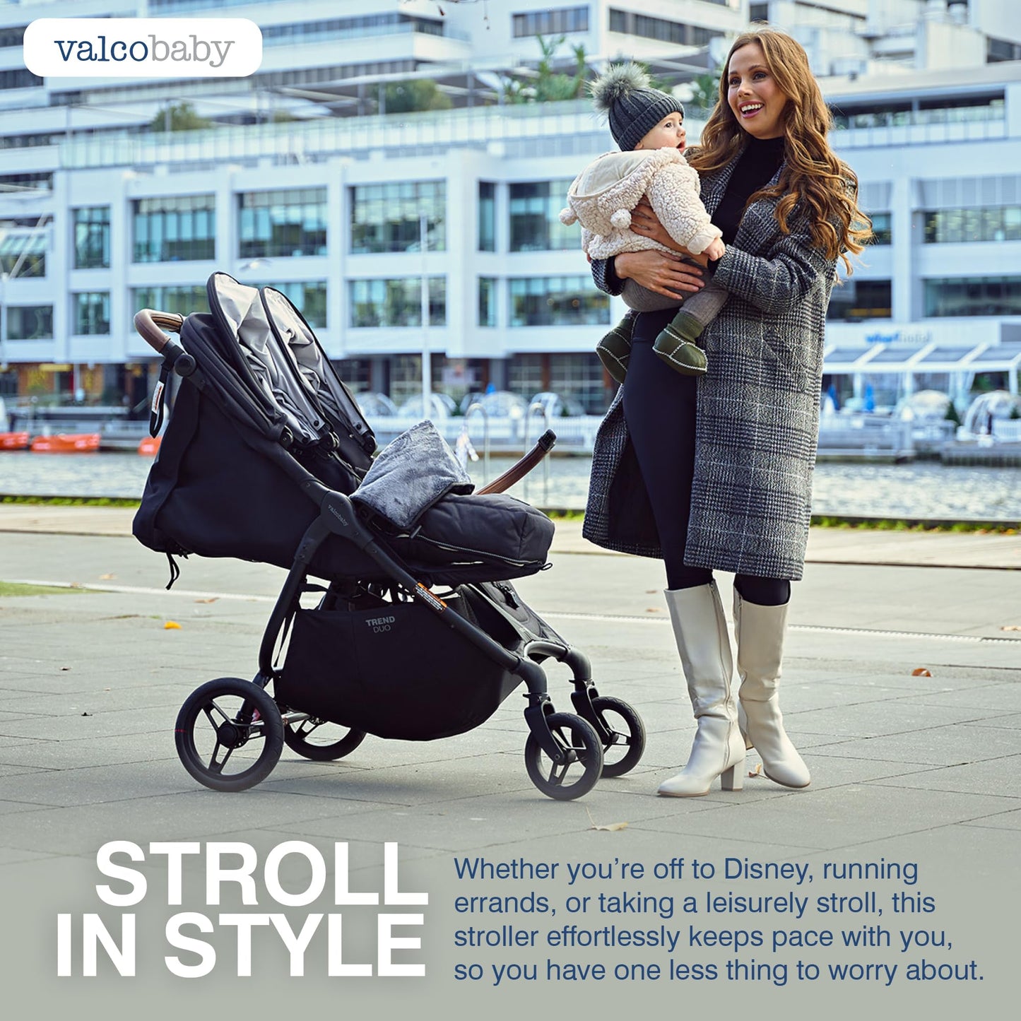 Valco Baby Trend Duo Light Weight Side by Side Double Stroller 2025 (Denim Blue) - Easy and Compact fold, Multi-Position Recline, Large Canopy, Independent Twin Vents and More - Luxurious Twin Pram