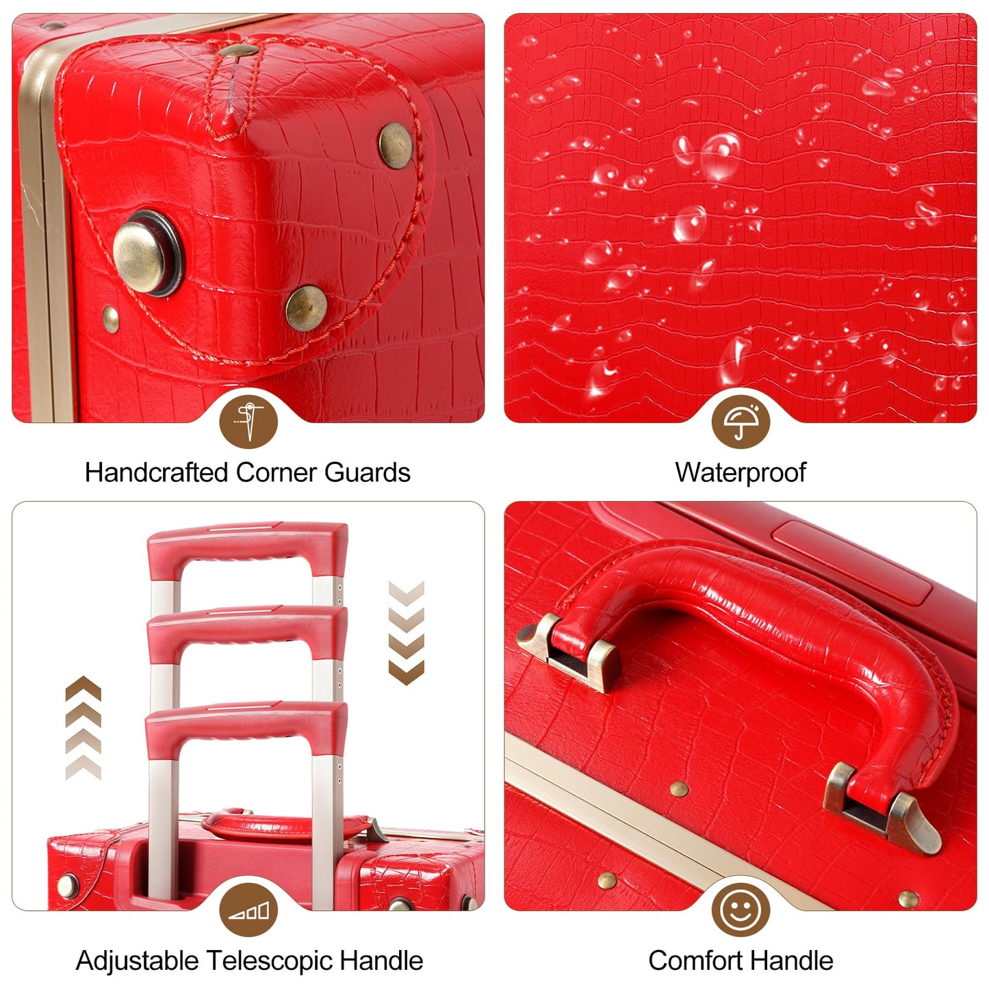 urecity Vintage Luggage Set of 2, Retro Suitcase Trunk with Wheels for Men and Women, Cute Designer Travel Luggage Set with Boarding Tote, Luggage Zipperless TSA Approved