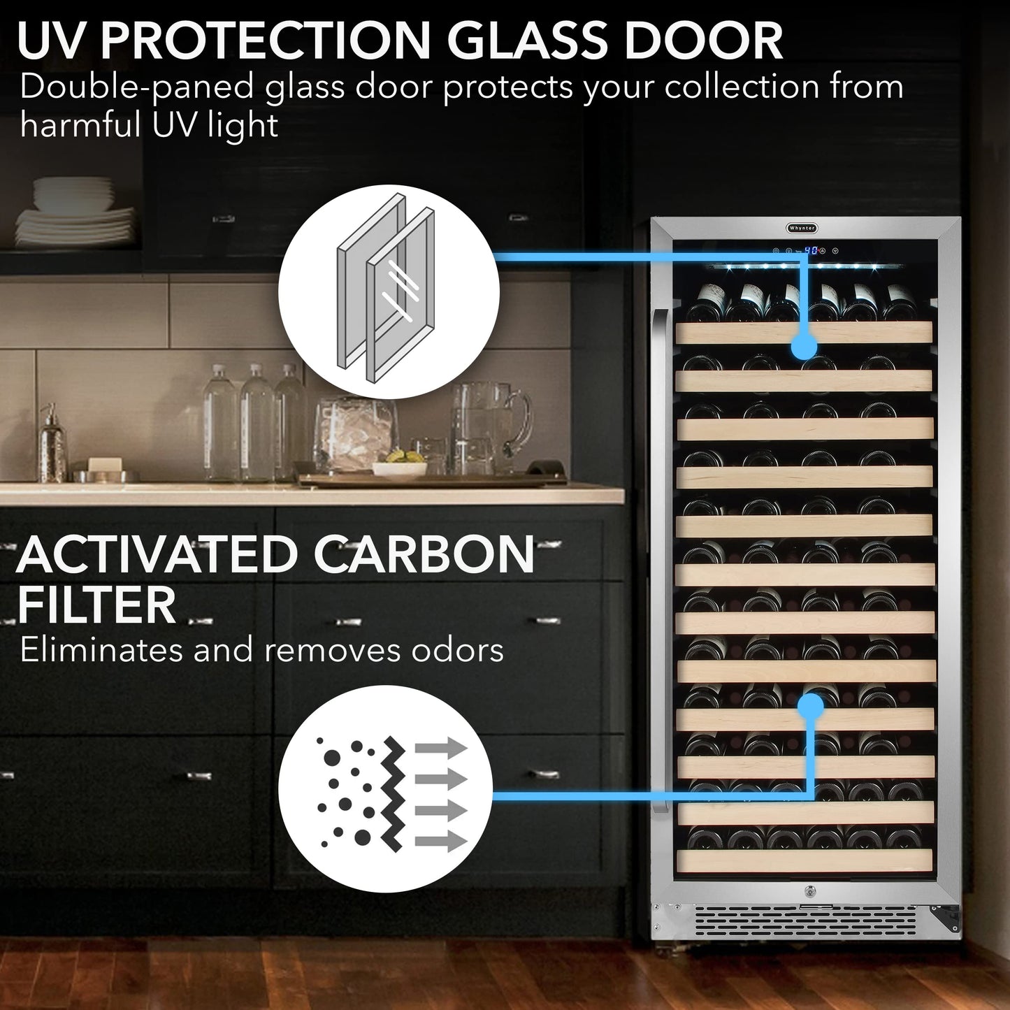Whynter BWR-1002SD 100 Built-in or Freestanding Stainless Steel Compressor Large Capacity Wine Refrigerator Rack for Open Bottles and LED Display, Black