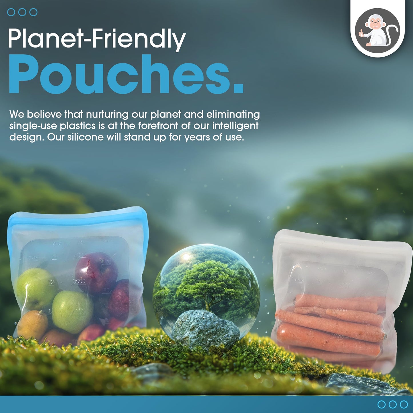 Albino Monkey Reusable Silicone Sous Vide Bag - 1 Gallon, 135oz. XXL - 1 pcs Food Storage Bag, Freezer Container, Zero Waste Alternative for Sous Vide Cooker, Kitchen Organization, and Meal Prep Bags
