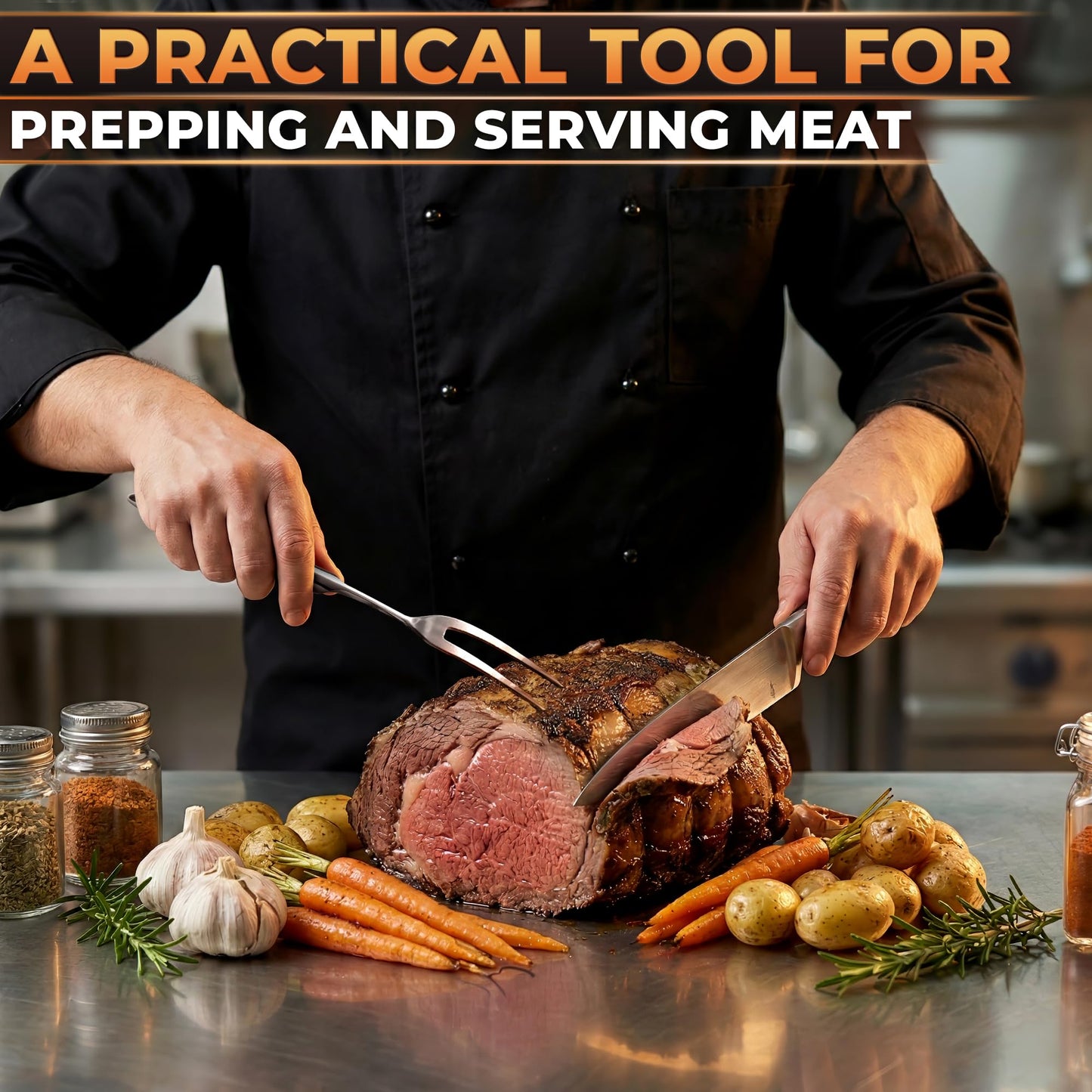 2 Pcs Carving Fork for Meat 11,8 inch - Stainless Steel Meat Fork with Heat-Resistant Handle for Grilling, Cooking, Serving - Straight and Curved Carving Utensils with Classic Two-Prong BBQ Design