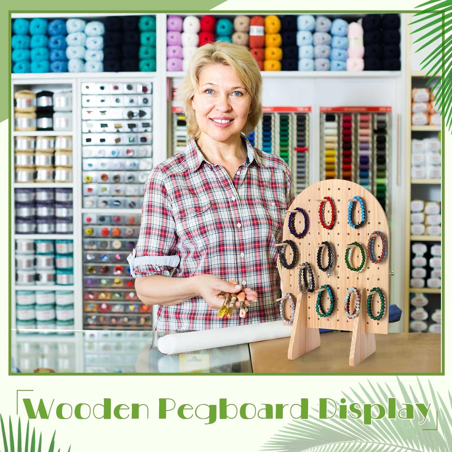 Colingmill 4 Sets Keychain Display Stand Wooden Pegboard Display Stand with 25 Pcs Dowel Rods Oval Bracelet Organizer Holder for Jewelry, Craft Shows, Necklace, Selling, 15.75" x 11.81" (Wood)