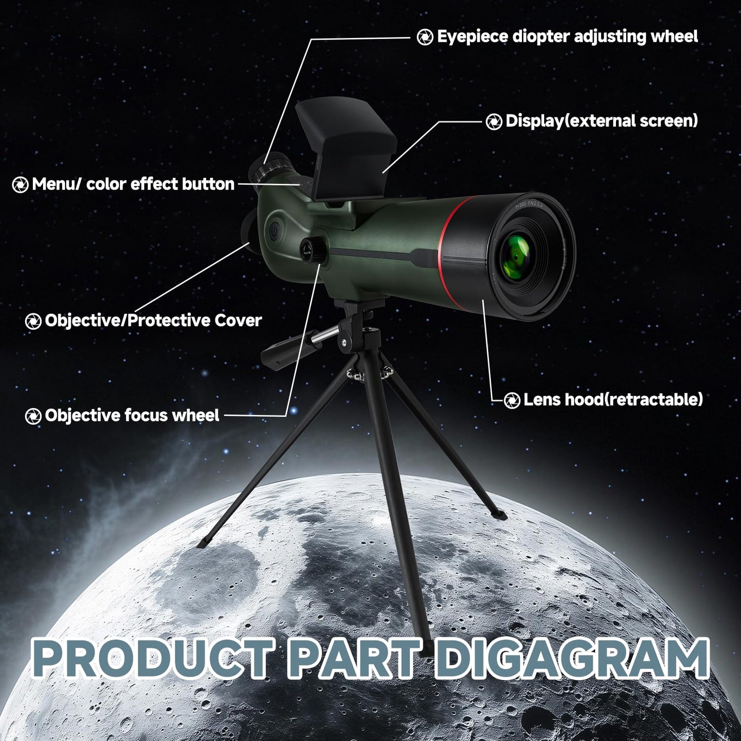 Smart Telescope, Professional Refractor Auto-focus Portable Digital Electronic Telescopes with 4K Astrophotography Camera, Internal And Externat Dual Screens Spotter for Adults and Beginners Astronomy