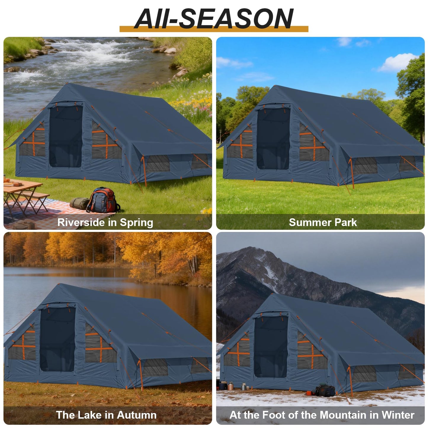 8-10 Person Inflatable Camping Tent with Stove Jack, Two Room Glamping Inflatable Tents,Waterproof Hot Tent Easy Setup Blow Up Tents for Camping