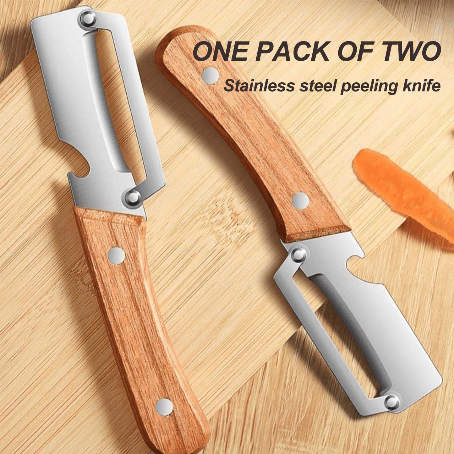 2PCS Premium Vegetable Peeler with Wooden Handle and Bottle Opener, Multi-Functional Vegetable Peeler, Stainless Steel Blade Kitchen Tool for Fruit
