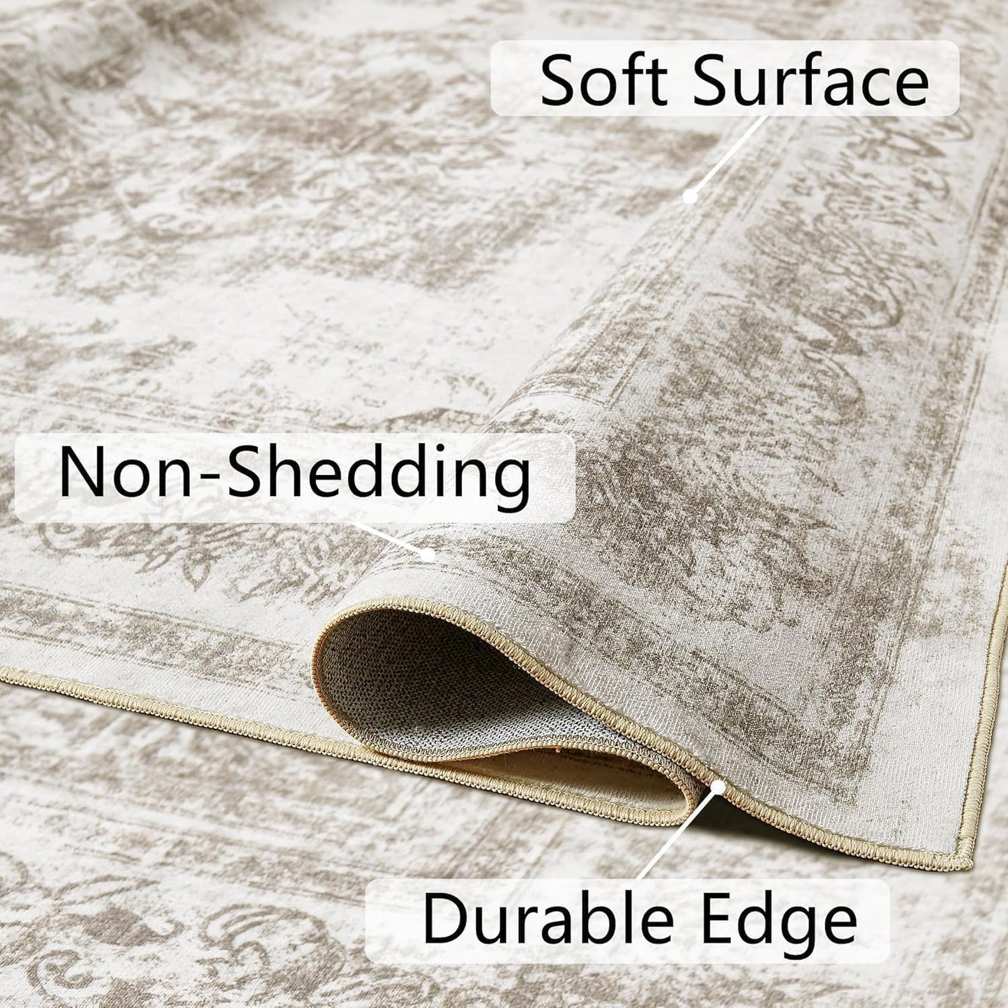 Runner Rug 2x5 Vintage Hallway Area Rug, Taupe Medallion Washable Indoor Bedroom Carpet