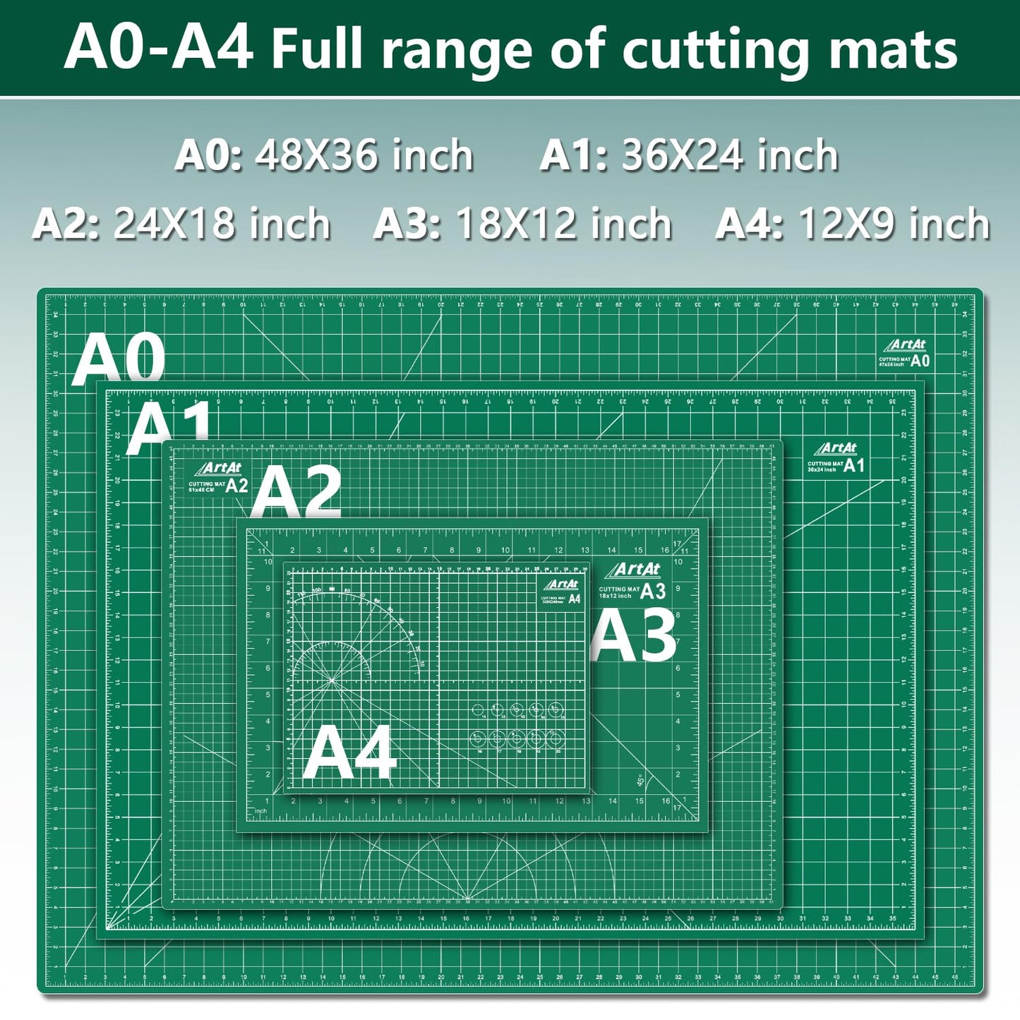 ArtAt Self Healing Cutting Mat: 24 x 36 inch Green Large 5-Ply Double-Sided Durable Non-Slip PVC Cutting Mat for Sewing Quilting Scrapbooking Art & Crafts projects…