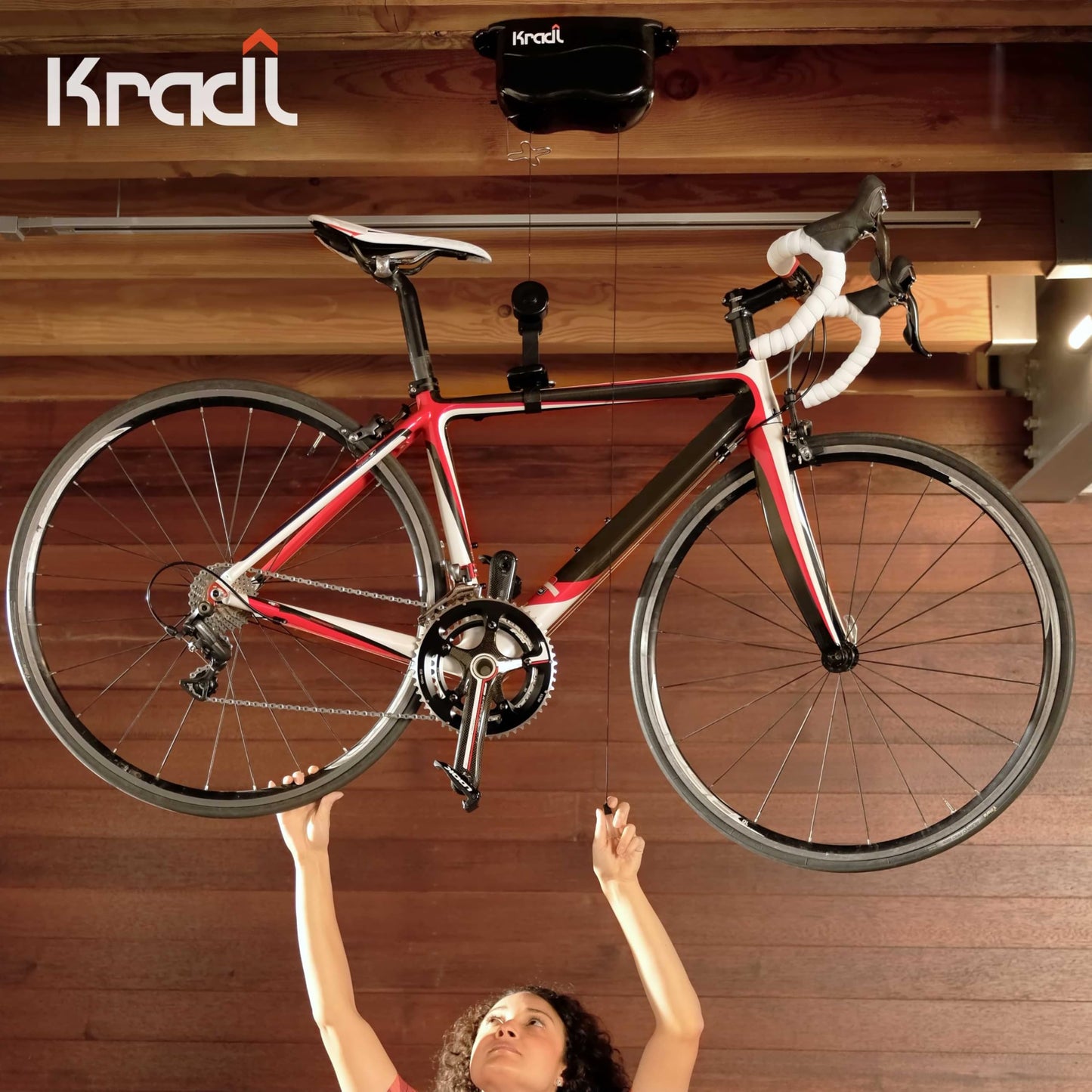 Kradl 2-Pack (40 Pound / 40 Pound). Ceiling Mount Bike Lift and Rack. Bicycle Storage Hoist Without Electricity, Clumsy Ropes or Pulleys.