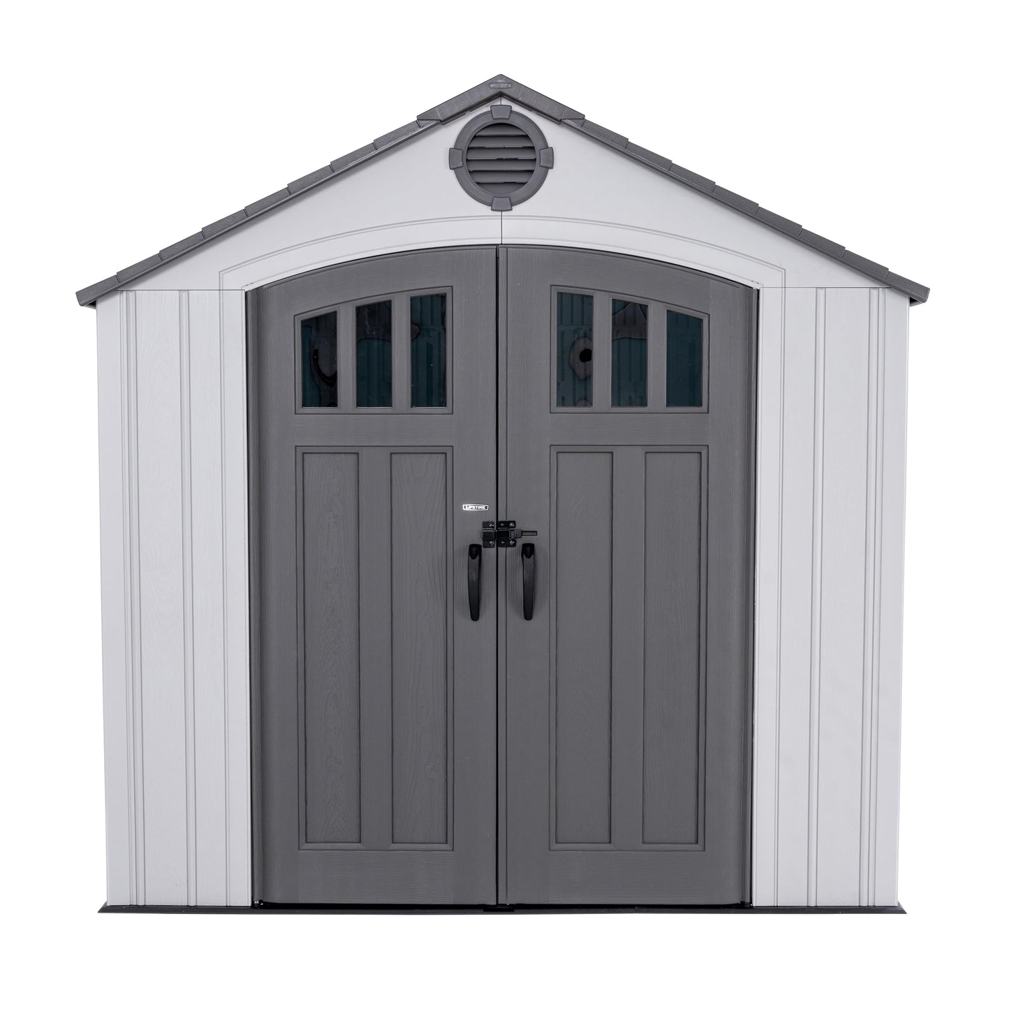Lifetime Outdoor Storage Shed, 8x10 Ft, Gray, Resin Tool Shed with Lockable Doors and Steel-Reinforced Walls