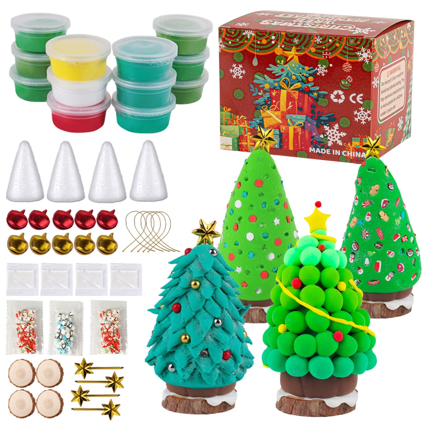 LAHAND Christmas Trees Crafts Sets,Air Dry Clay Kits for Kids,Modeling Clay Christmastree DIY Sets,Christmas Stocking Stuffers Perfect for Winter Children's Holiday Party Decoration Gifts