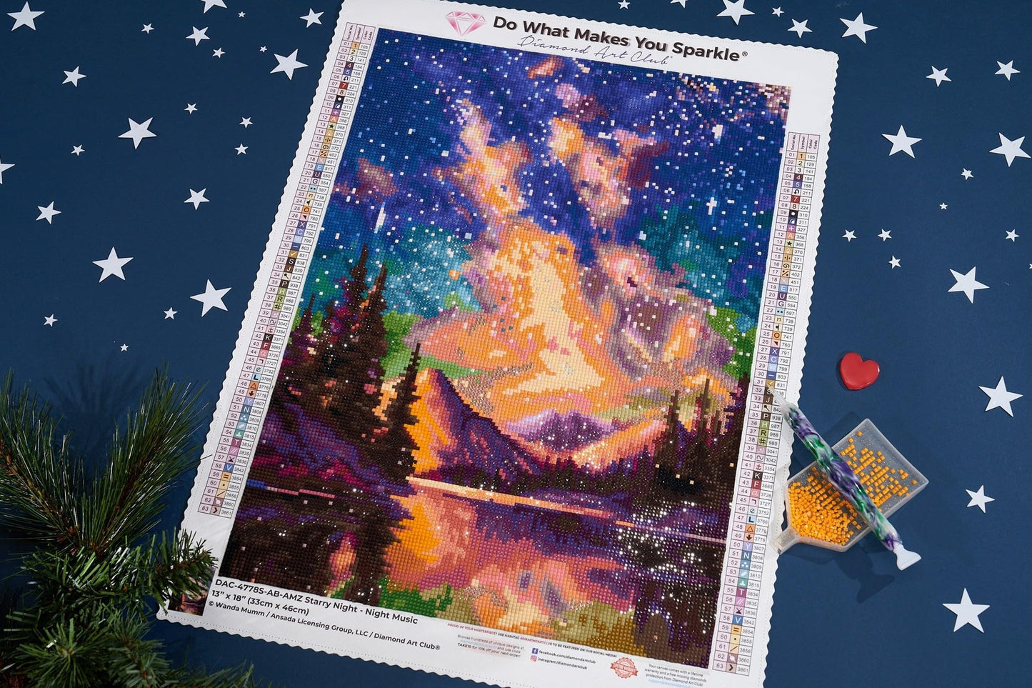 DIAMOND ART CLUB Starry Night - Night Music Diamond Painting Kit, Fun DIY Crafts for Adults, Square Diamond Art Canvas, 13" x 18" (33 cm x 46 cm)