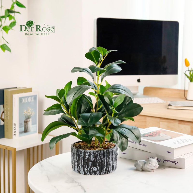 Der Rose Fake Plants Artificial Plants Indoor with Black and White Striped Pots for Room Home Bathroom Bedroom Kitchen Decor