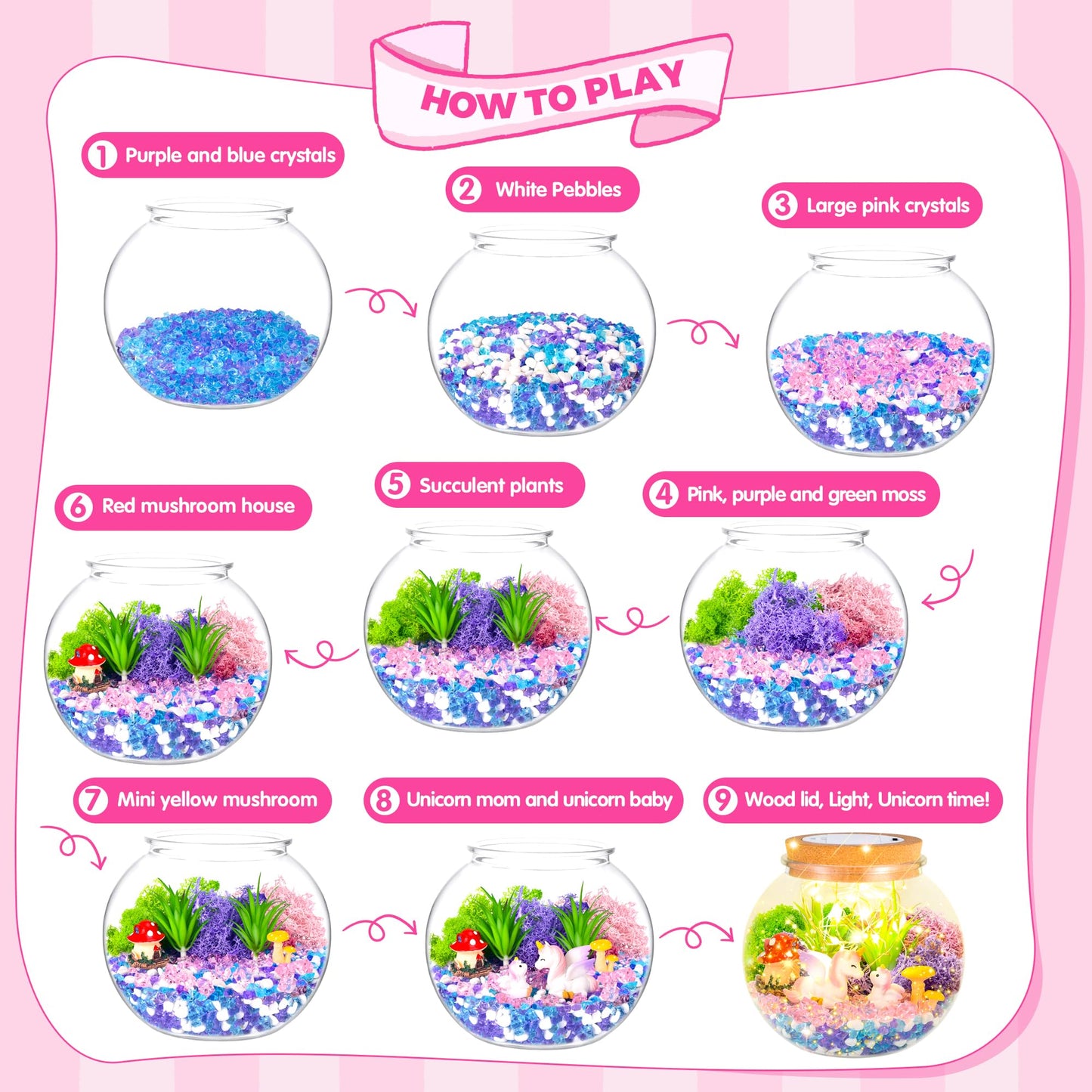 Unicorn Gifts for Girls - Light up Unicorn Terrarium Kit for Kids - DIY Unicorn Arts & Crafts Toy - Birthday Gifts for Kids Age 5 6 7 8-12 Year Old Girl Gift