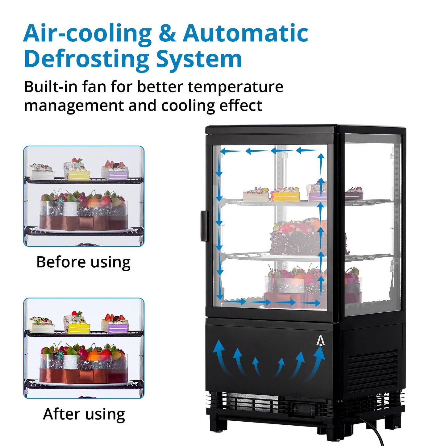 2.0 Cu.Ft. Countertop Refrigerated Display Case, Commercial Pastry Refrigerator with Led and Air-Cooling, Bakery, Cafes and Restaurants, Featuring Rear Sliding Door for Easy Access and Frost-Free