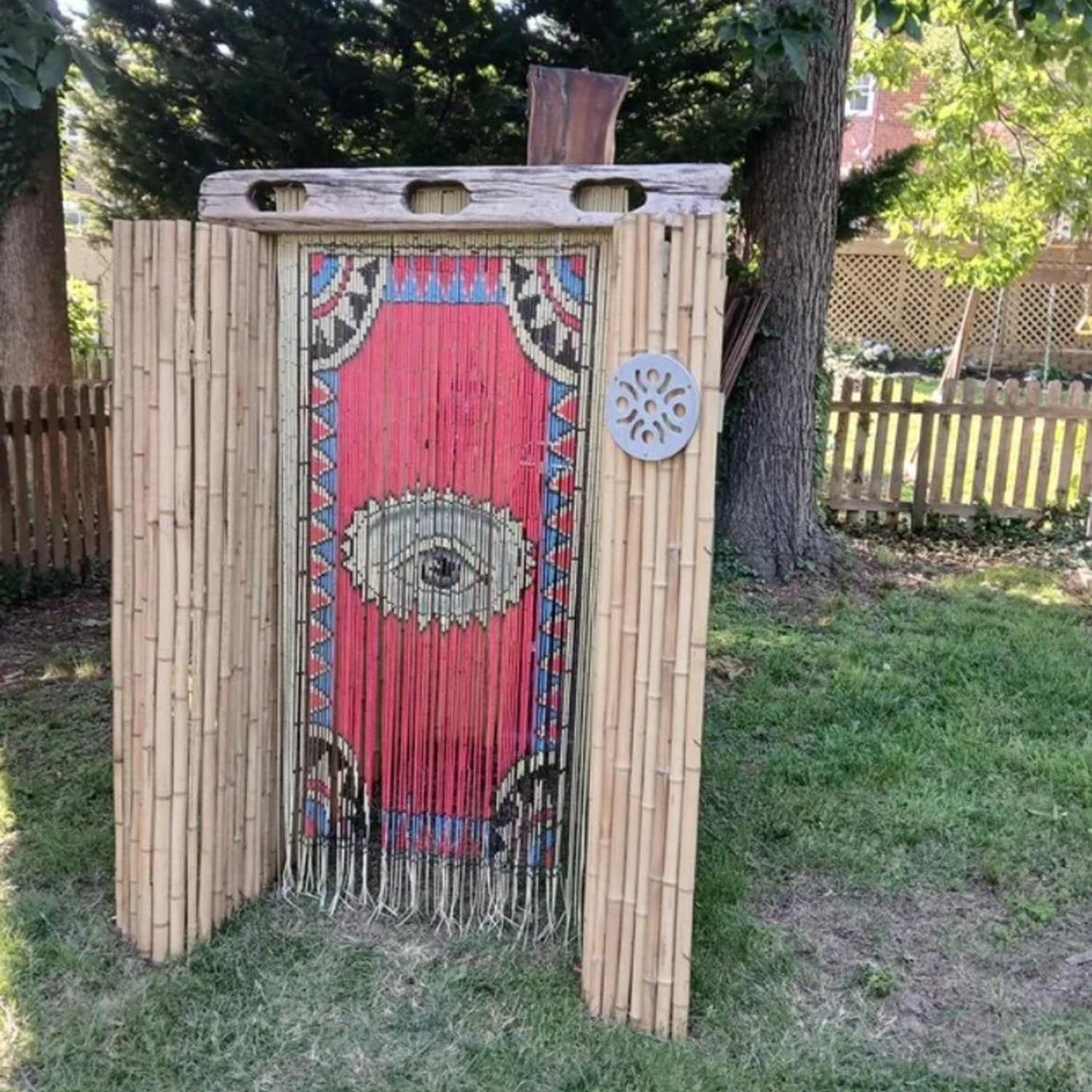 TACHILC Beaded Curtain for Doorway – Boho Door Beads Curtain 35.5 x 78 Inches - 90 Strings, Hand-Painted Eye Design, Natural Room Divider for Modern Boho Home Decor