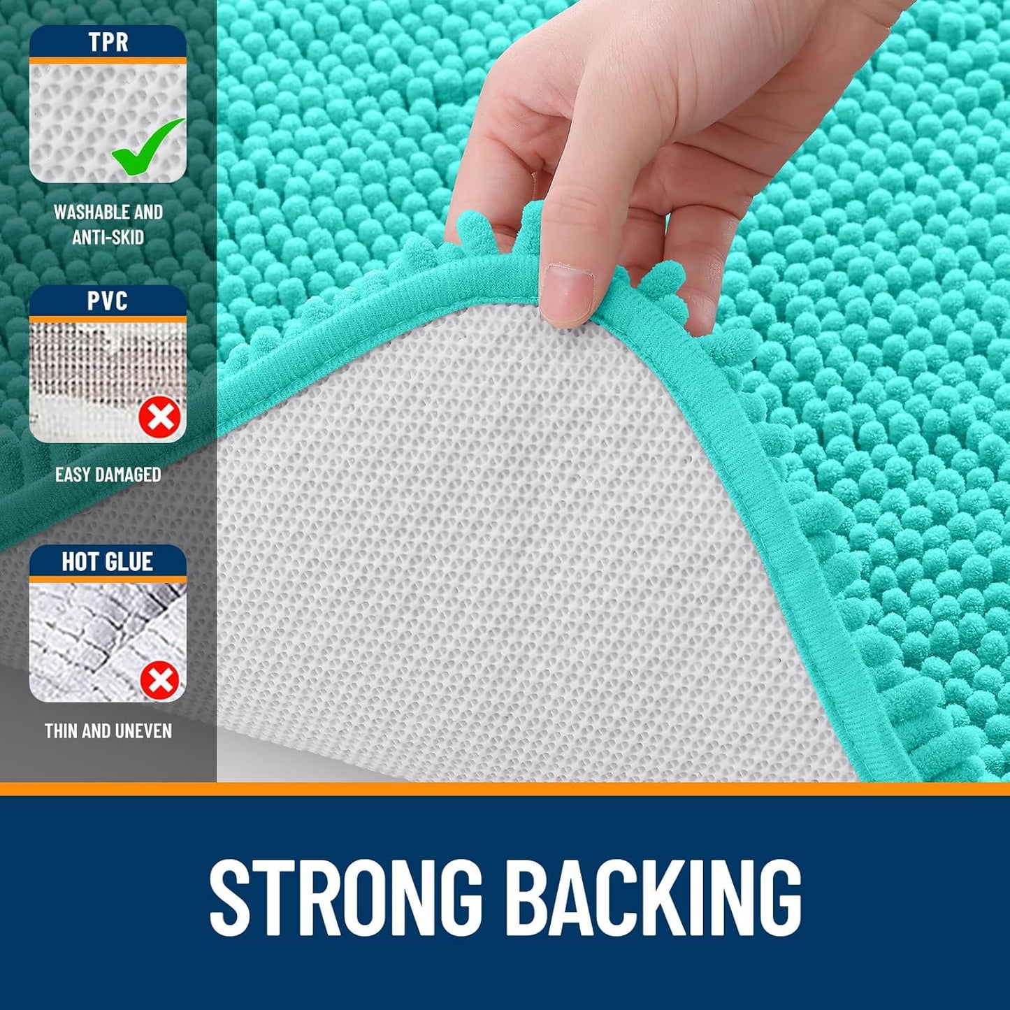 OLANLY Bathroom Runner Rugs - Extra Soft Chenille Bath Mats | Quick-Dry, Machine Washable, 44x24 Teal