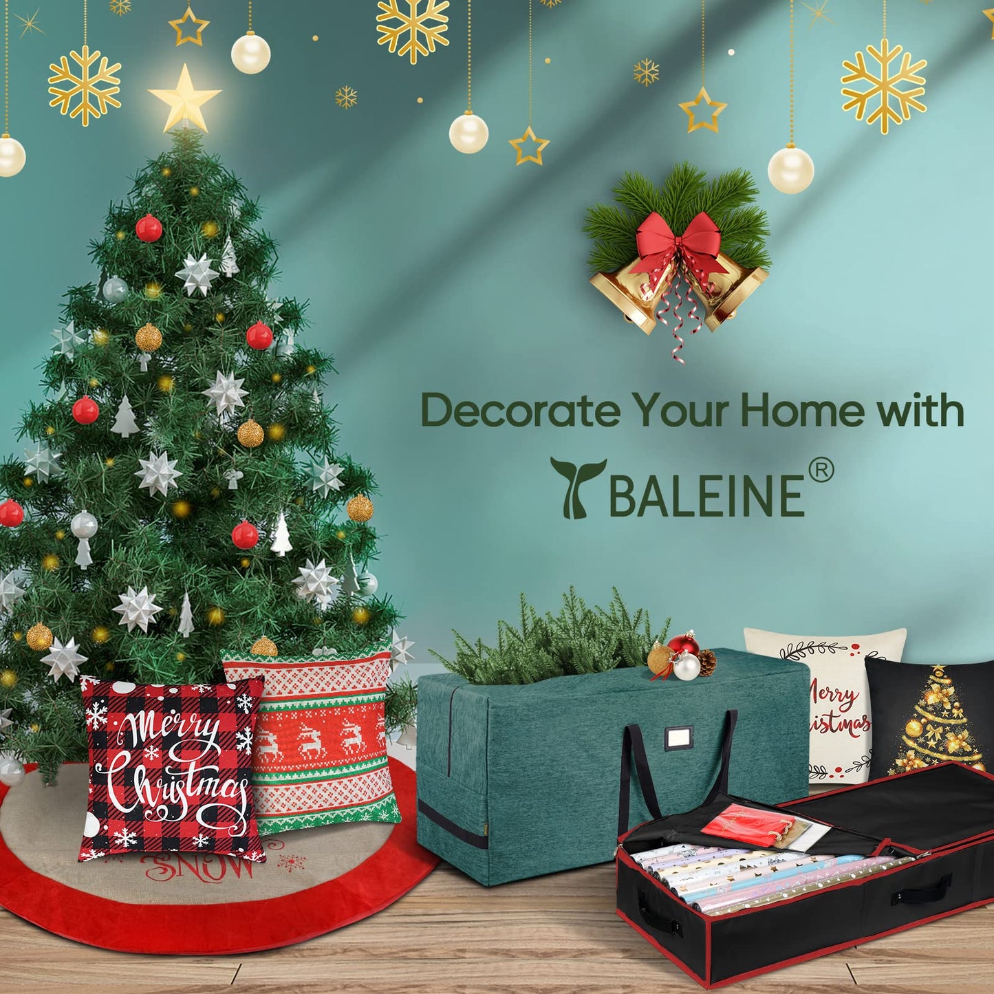 BALEINE Wrapping Paper Storage Organizer, 40" Durable 600D Oxford Fabric Gift Wrap Storage Bag with Flexible Partitions for Ribbon, Holiday Accessories (Black/Red)