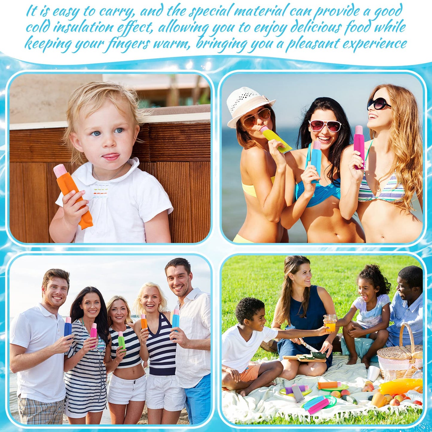Yinder 60 Pack Reusable Ice Stick Sleeves Holders Freezer Pop Bags Neoprene Insulator Sleeve Anti freezing Protective Cover for Ice Stick Molds Kids Party Drink, Can DIY Iron on Name, 10 Colors