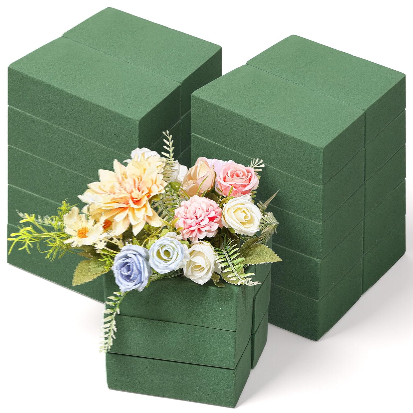 Kenaeooe 24 Pcs Floral Foam Blocks Green Flower Foam for Wet and Dry Arrangements Premium Phenolic Plastic Plant Foams Brick for Fresh Artificial Flowers, Diy Crafts, Weddings, Home Decor (5.5 X 3.1 X