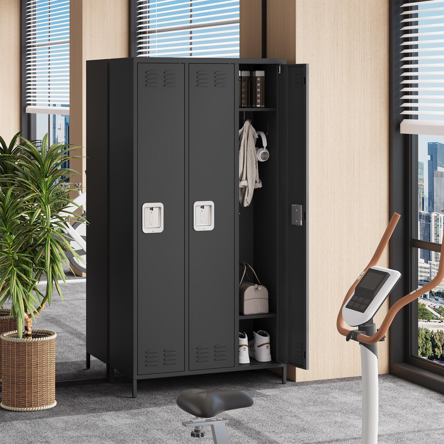 3 Doors Employee Lockers for Office, Metal Sorage Locker Combination, Lockable Employees Metal Locker With Door, Industrial Storage Lockers for Home, School, Gym