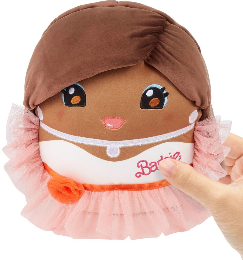 Barbie Cuutopia Plush, 10-inch Soft Pillow Doll Inspired by Iconic ‘80s Peach Gown with Tactile Ruffle Sleeves & Long Hair, Collectible Toy