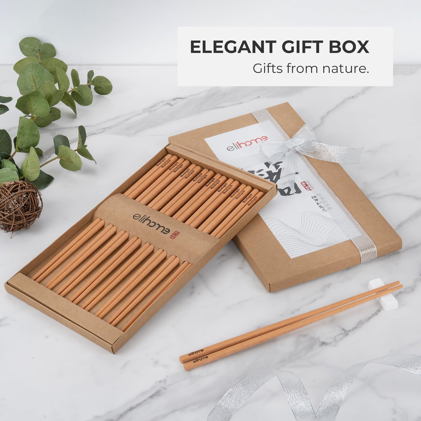 Elihome Premium Wood Fiber Chopsticks, Dishwasher Safe, Heat Resistant, Reusable Japanese Chinese Chopsticks, 26cm/10.25inch, Natural, 8 Pair