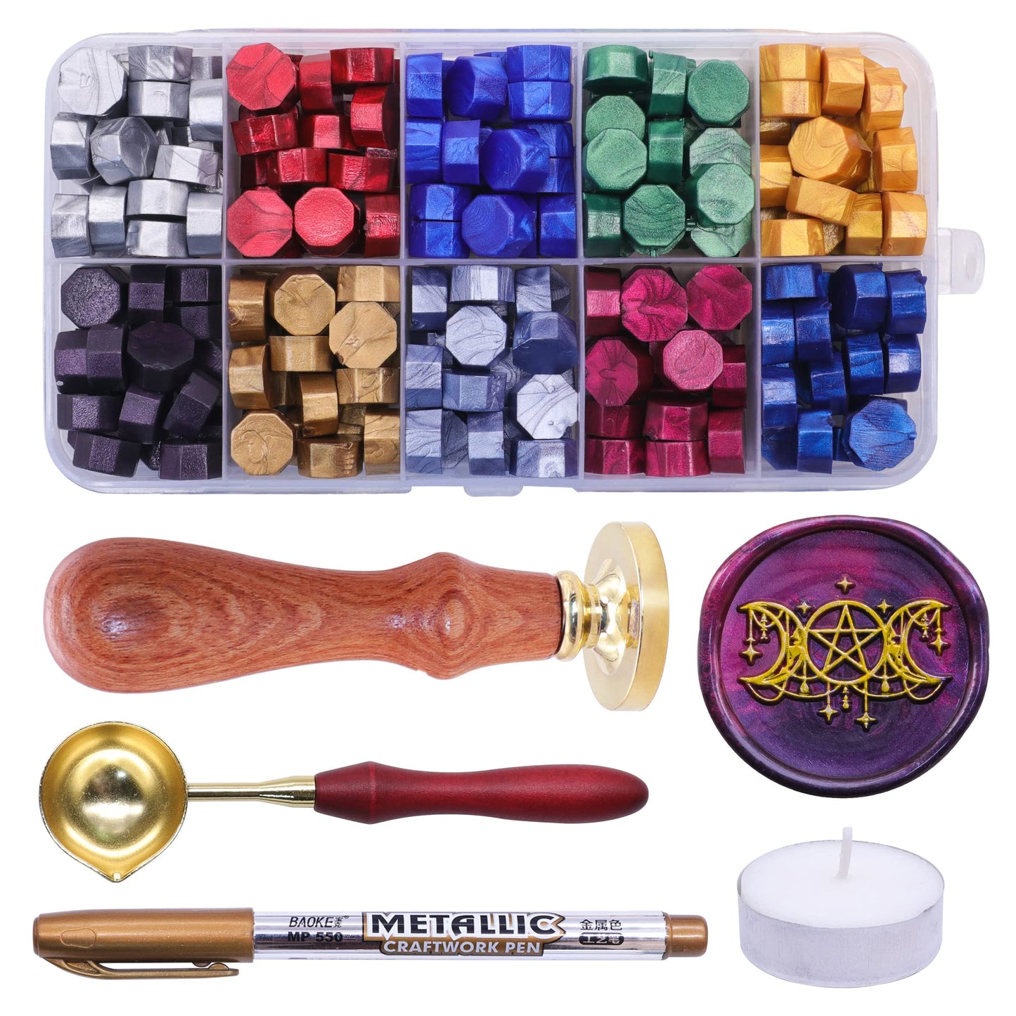 SWANGSA Triple Moon Goddess Wax Seal Stamp Kit with 200pcs Sealing Wax Beads, Great for Embellishment of Invitations, Wine Packages, Gift Idea