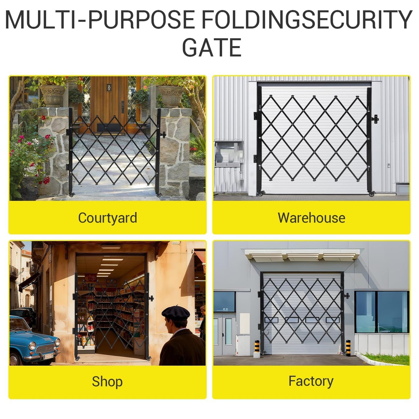 Single Expandable Gate, 87"H x 85"W Folding Security Door Gate, 360° Rolling Barricade Gate, Heavy-Duty Steel Outdoor Retractable Lockable Scissor Gates for Courtyards, Garages, Gardens, Pool
