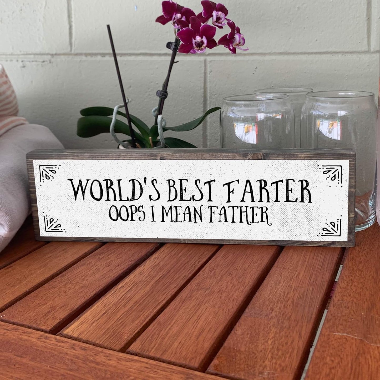 World's Best Farter Oops I Mean Father - Handmade Metal Wood Sign Light, Cute Rustic Wall Decor Art, Farmhouse