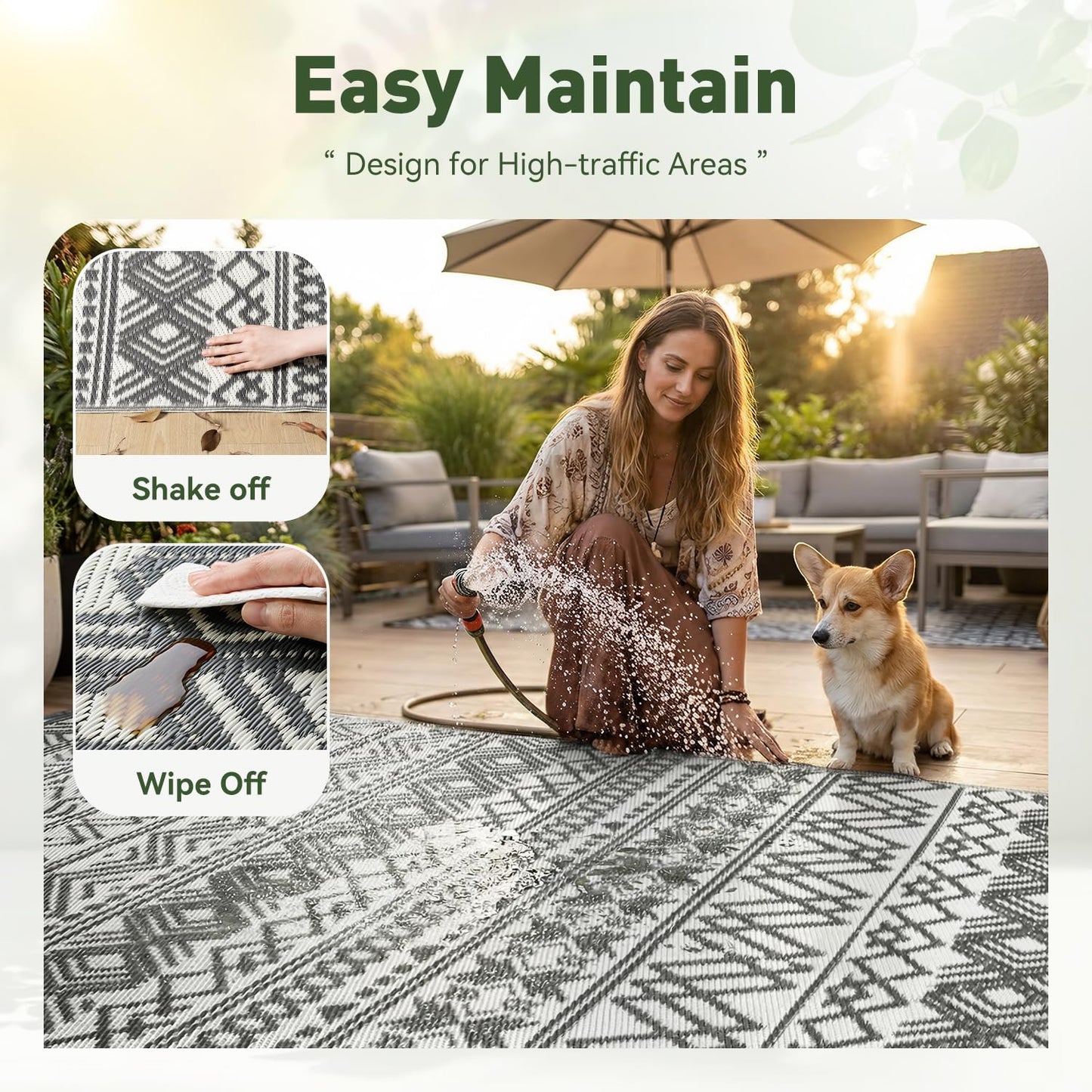 MontVoo Outdoor Rug Carpet Waterproof 5x8 Outdoor Patio Rug Mat Reverisble Plastic Straw Outdoor Rug for RV Camping Picnic Beach Balcony Boho Grey