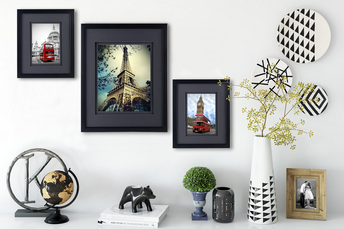 Yaetm 11x14 Double Floating Mat Picture Frame Set of 2, Display Picture 8x10 with Black Double Mat, Polished High Definition Real Glass, Wall Mounting Photo Frames, Black