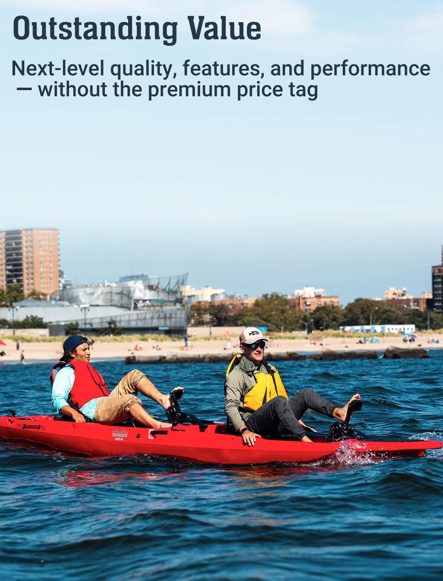 Upgraded Brooklyn 14.0 Tandem Pedal Kayak with Propeller Drive by BKC, 2-Person Sit-On-Top Fishing Kayak, Hand Rudder, Rod Holders, Large Storage, Stable 14ft Hull