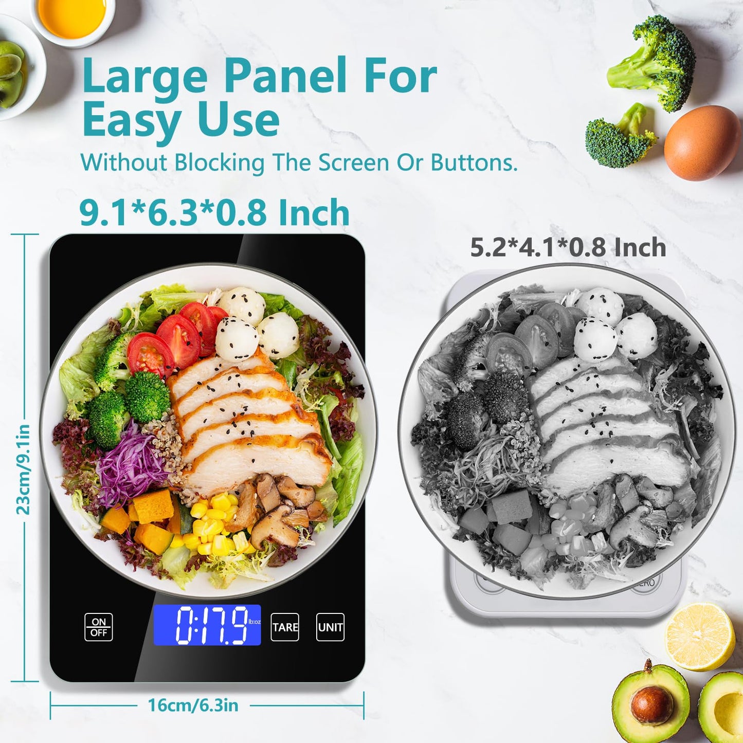 Food Kitchen Scale, Digital Food Scale 33lb/15kg Digital Kitchen Scale Precisely Measures Grams and Ounces for Meal Prep Baking and Cooking, Rechargeable 304 Stainless Steel Kitchen Scale Black