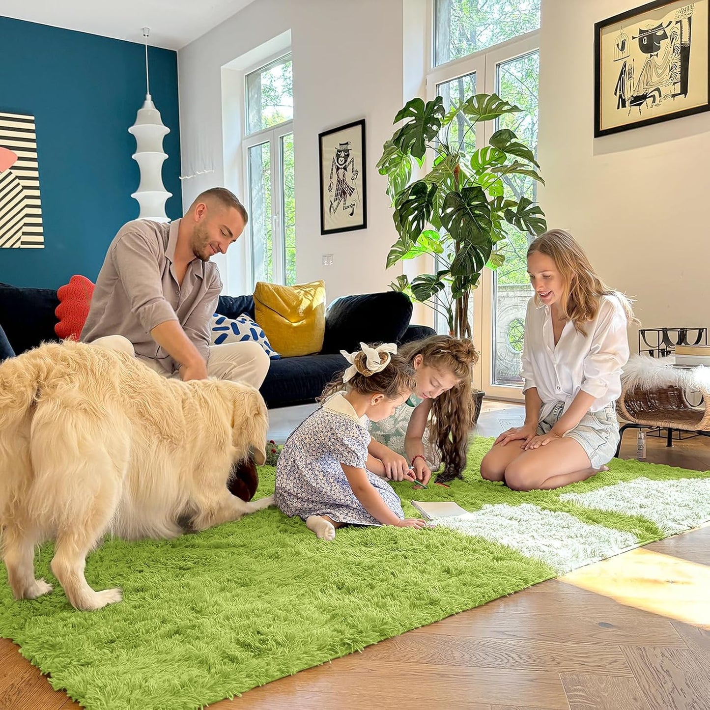 OLANLY Large Area Rug - Soft Fluffy Shaggy Carpet for Living Room & Bedroom | 5x8, Grass Green
