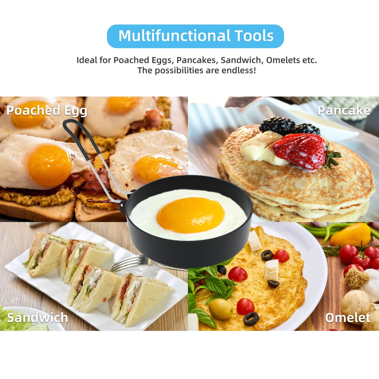 Stainless Steel Egg Rings for Frying Eggs(4 Pack) - 3.5" Round Non Stick Griddle Rings with Oil Brush, Egg Sandwich/Pancake/Cooking Molds, Breakfast Maker Accessories & Egg Separator