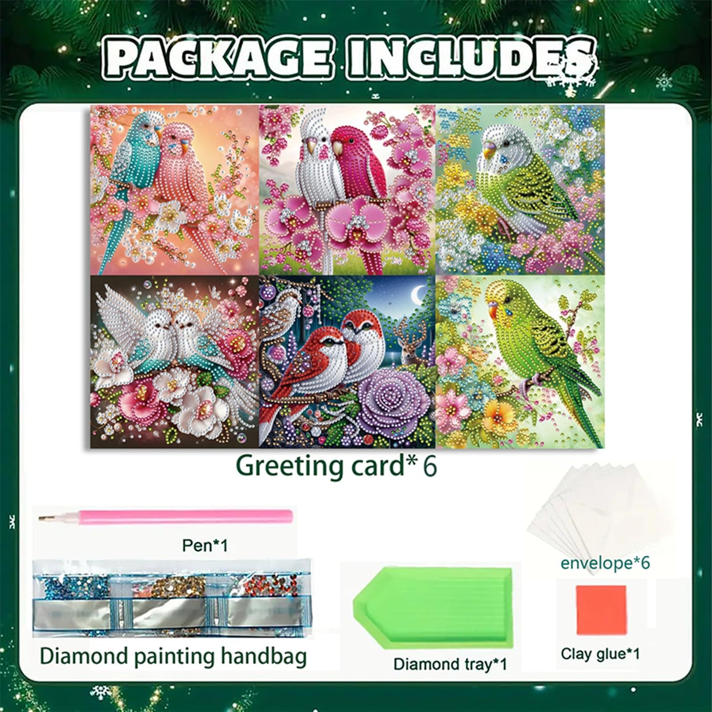 MaiYiYi 6 Pack DIY Parrot Diamond Painting Greeting Cards Kit, Rose Bird Diamond Art Greeting Cards, Bird Diamond Art Cards with Envelopes for Family Friends Holiday Birthday