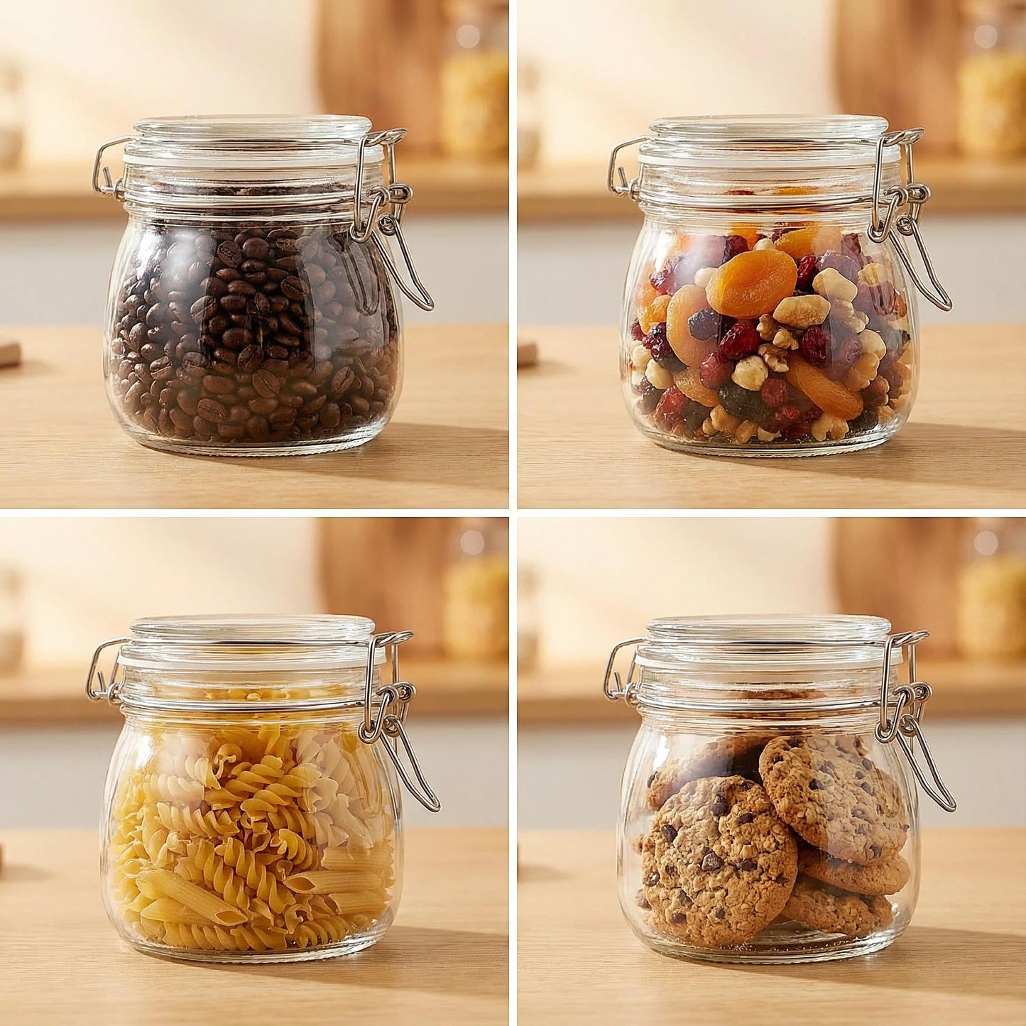 17oz Airtight Glass Jars, 6 Pack Clamp Lid Canisters, Small Food Storage Containers for Spices, Nuts, Snacks, Canning Jar for Jams & Pickling, Pantry Organization