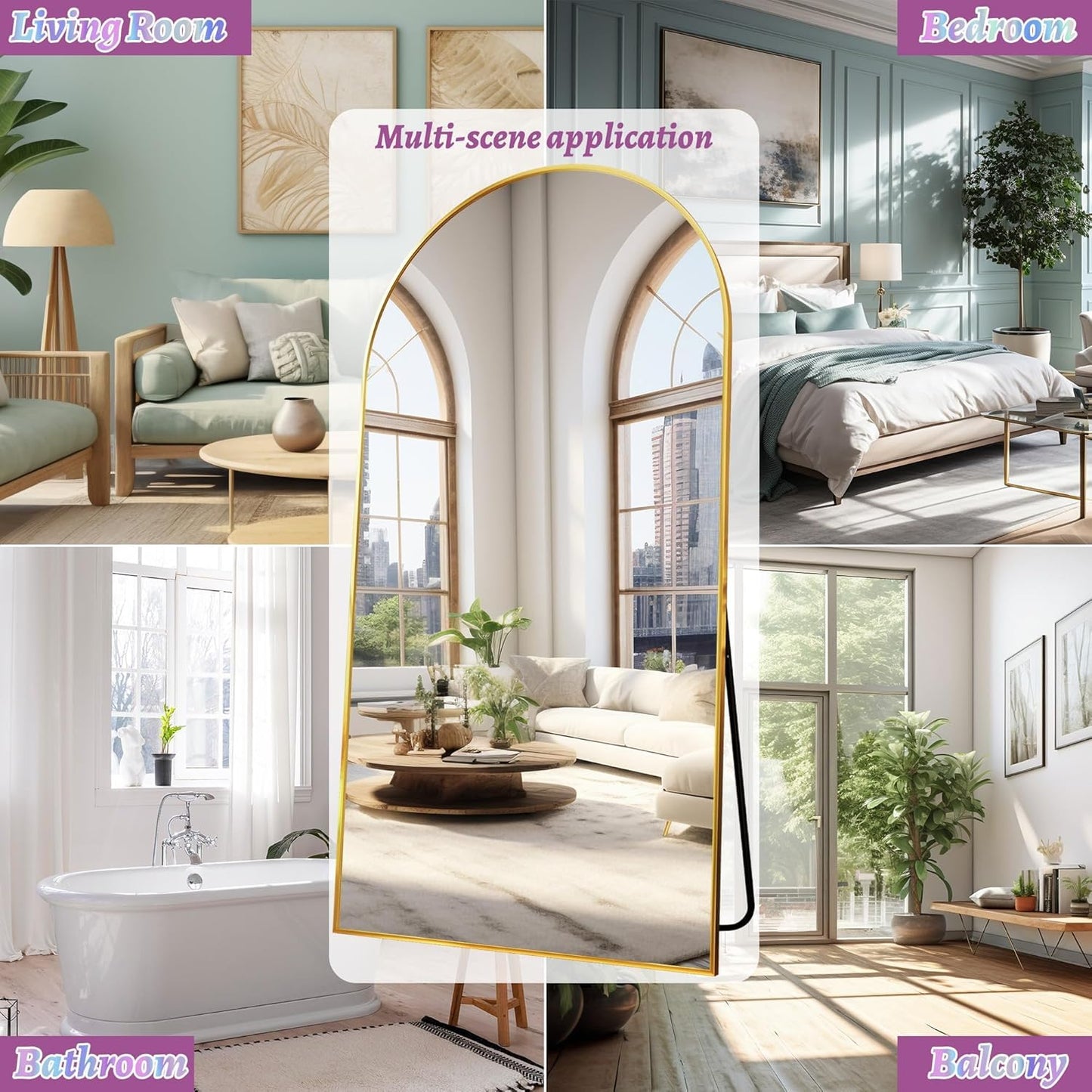 LadyNow Full Length Mirror, 41"x81" Arched Floor Mirror Freestanding, Floor Standing Full Body Mirror with Stand for Bedroom, Hanging Mounted for Living Room Cloakroom, Gold