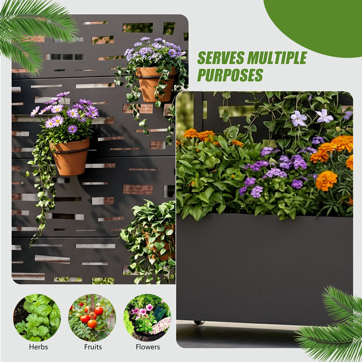 Wooakway 72" H Raised Garden Bed with Trellis and Wheels, Metal Privacy Screen Outdoor Planter Box for Patio, Backyard & Balcony, Large Capacity Mobile Vertical Planter for Climbing Plants, Black