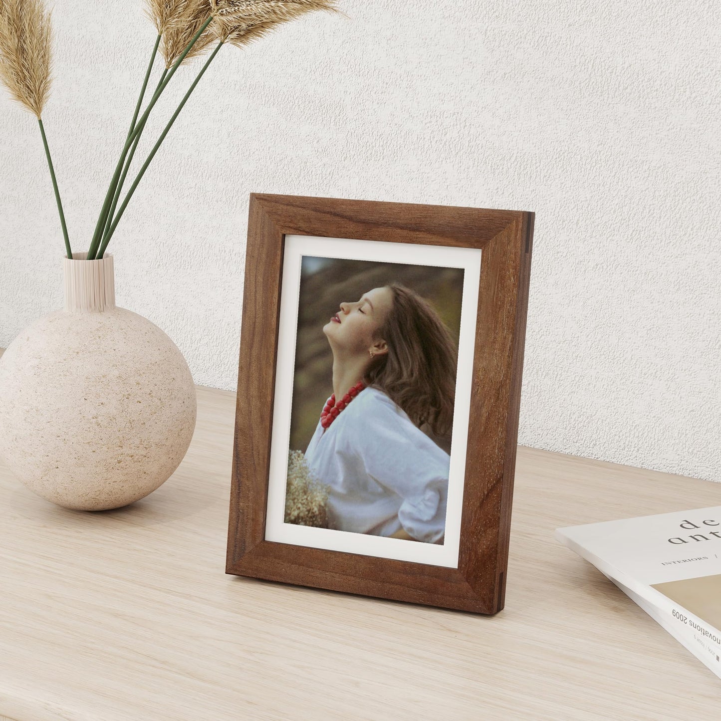 Fun Memories 5x7 Picture Frame, USA-Sourced Walnut Wood Photo Frames with HD Tempered Glass, 5 x 7 Wood Frame Matted to 4 x 6, 5 by 7 Frames for Wall & Tabletop Display, 3 Pack